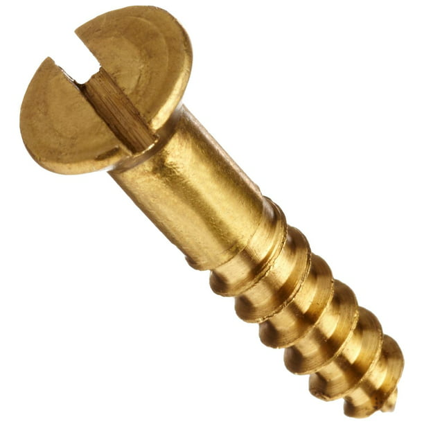 3/8 Length Slotted Drive #4 Threads Flat Head Brass Wood Screw Plain Finish Pack of 100 